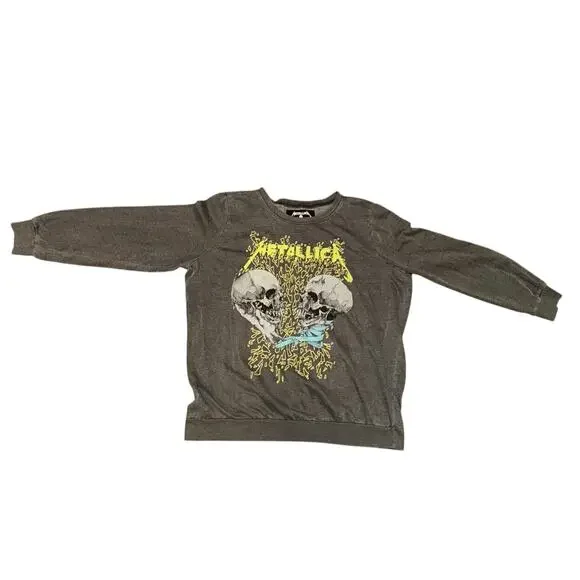 Torrid Metallica Skull Grey Mineral Wash Pullover Sweatshirt Size 1 - Picture 8 of 10